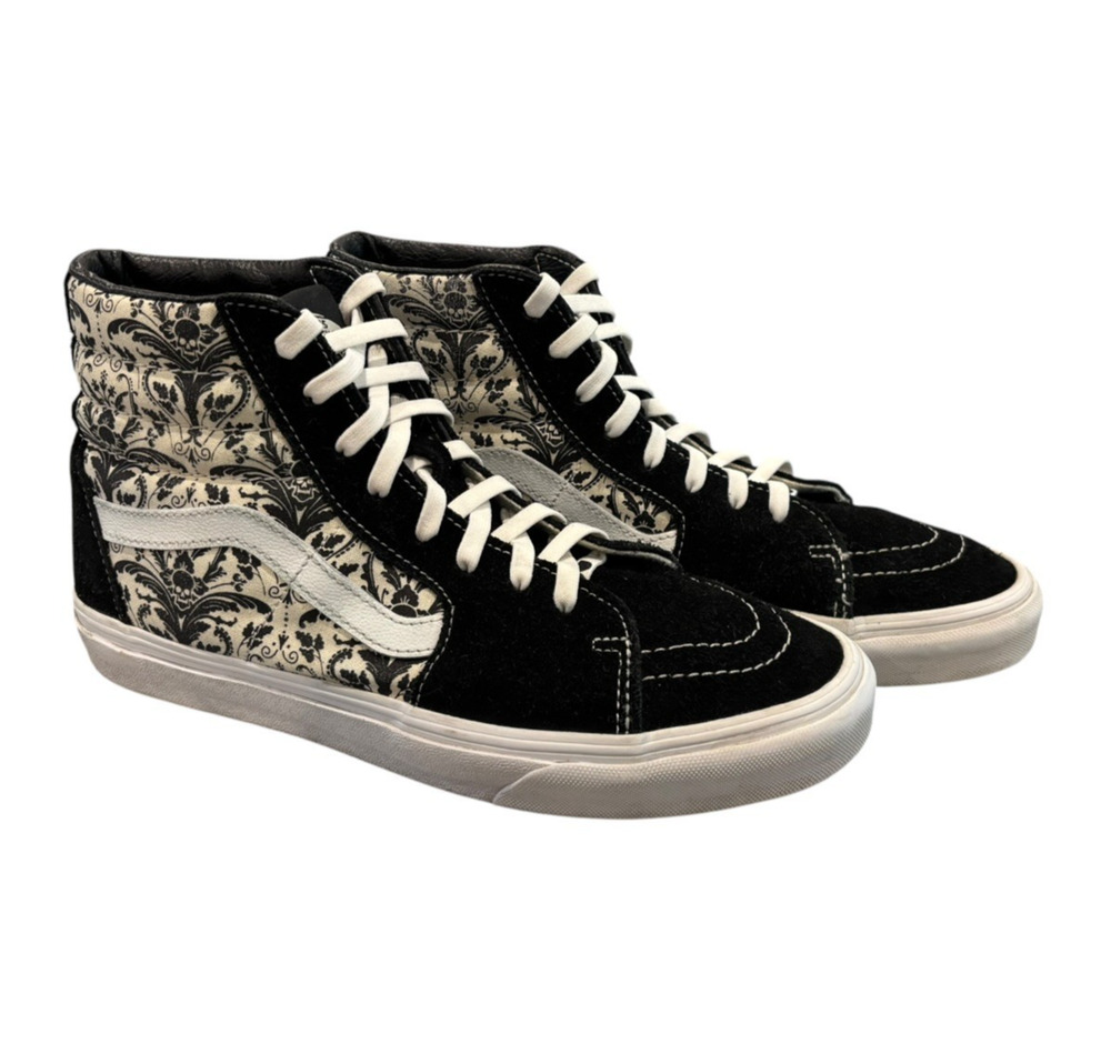 Vans Sk8-Hi Skull Damask High Top Sneakers Black Suede Canvas Mens 8.5 Womens 10
